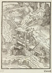 Waschen des Golderzes - Gravur aus Beschreibung der Erze und der wichtigsten Methoden des Bergbaus, von Lazarus Ecker