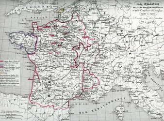 Karte von Frankreich zur Zeit von König Karl VII. und nach der Vertreibung der Engländer zwischen 1422 und 1461 (Karte von Frankreich zur Zeit von König Karl VII.) Tafel aus Houze