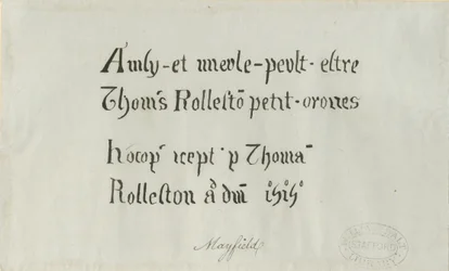 Mayfield Church - Inschrift für Thomas Rolleston: Federzeichnung, nd [?18. Jahrhundert]
