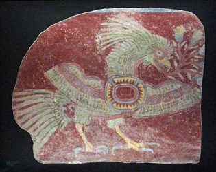Wandfragment eines allegorischen Quetzals, Frühklassische Periode, 200-600 n. Chr.