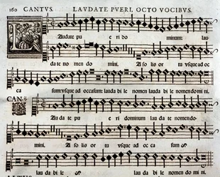 Seite der Partitur von Laudate pueri Psalm mit 8 Stimmen von Tomás Luis de Victoria
