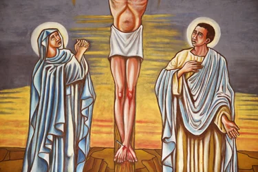 Die Kreuzigung Jesu Christi, die Jungfrau Maria und der heilige Johannes, Aneho, Togo