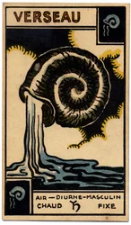 Paranormal. Astrologie. Wassermann (der Wasserträger). Astrologische Karte aus: Le Tarot Astrologique, von Georges Muchery, Frankreich
