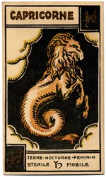 Paranormal. Astrologie. Steinbock (der Seeziege). Astrologische Karte aus: Le Tarot Astrologique, von Georges Muchery, Frankreich