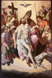 Pfarrkirche (Parochiale kerk Sint-Dionysius van Lede). Innenansicht. Der Chor. Ein Gemälde. Himmelfahrt.