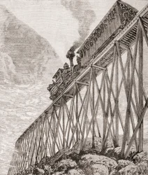 Teil einer vier Kilometer langen Eisenbahn in New Hampshire, USA, gebaut für Freizeitreisen und um Passagieren Panoramablicke zu bieten, ca. 1880, aus 