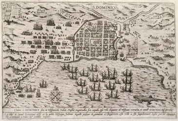 Plan von Drakes Angriff auf Santo Domingo, ca. 1595