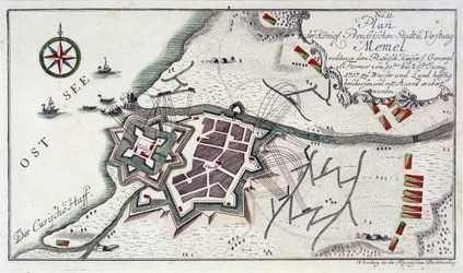 Plan von Memel während der Kapitulation der Stadt, 27. Juni bis 5. Juli 1757