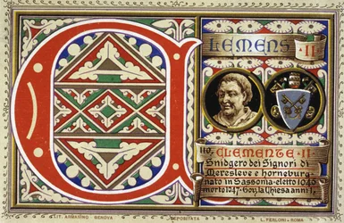 Papst Clemens II. (1046-1047). Chromolithographie von 1903