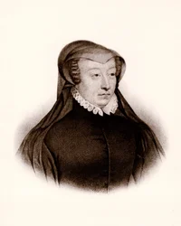 Porträt von Caterina de Medici (1519-1589). Königin von Frankreich, Gravur des 19. Jahrhunderts