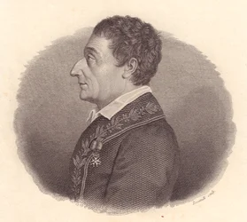 Porträt des italienischen Mathematikers und Astronomen Joseph-Louis Lagrange, oder Giuseppe Lodovico Lagrangia (1736-1813), Kupferstich von Locatelli nach einer Medaille