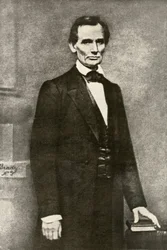 Porträt von Präsident Abraham Lincoln (1809-1865). Reproduktion einer Fotografie von Matthew Brady
