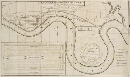 Ralph Walkers vorgeschlagener Plan der Wet Docks in Wapping, London