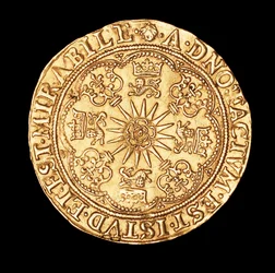 Seltene Münze, England Gold Spur Ryal, Tudor-Rose auf Spornrad