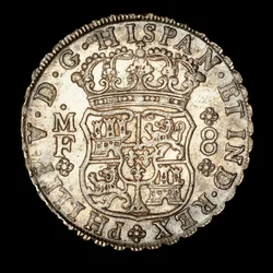 Seltene Silbermünze, Spanisch-Amerika König Ferdinand VI, 8 Reale, gekröntes Schild mit spanischen Wappen 1740 (Foto)