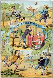 Freizeit im Schulhof (Illustration aus „Alphabet des petits ecoliers“)