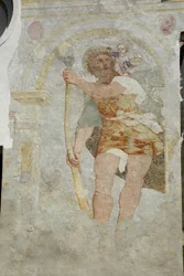 Kirche Saint Stefano a Gleris, Fresko des Heiligen Christophorus, San Vito al Tagliamento, Friaul, Italien