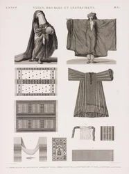 Serie von Illustrationen verschiedener Textilien