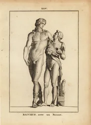 Statue des Bacchus, römischer Gott des Weins, und ein junger Faun