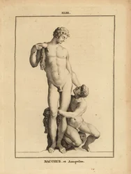 Statue des Bacchus, römischer Weingott, und seines Liebhabers, des Satyrjungen Ampelus