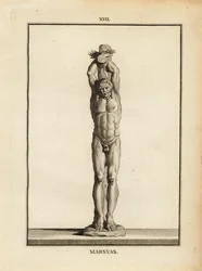 Statue des Satyrs Marsyas, der Apollons Strafe erhält, lebendig gehäutet