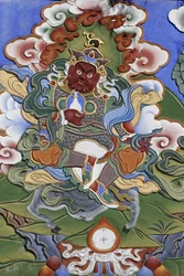 Tempel der Tausend Buddhas Dashang Kagyu Ling Kongregation. Wächter des Tempels, La Boulaye, Frankreich