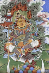 Tempel der Tausend Buddhas Dashang Kagyu Ling Kongregation. Wächter des Tempels, La Boulaye, Frankreich