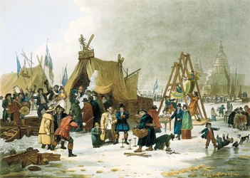 Die Themse gefroren im Winter 1813-1814, vor dem Abriss der alten London Bridge 1831