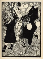 Der Baron entdeckt die großen Vögel und Braten auf den Bäumen in den Vereinigten Staaten. Illustration von William Strang (1859-1921) und JB Clark aus „Die Abenteuer des Barons von Münchhausen“ von Rudolf Erich Raspe (1736-1794) (1789)