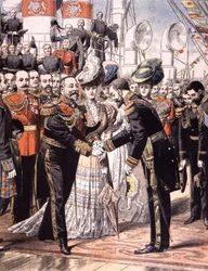 Der französische Vizeadmiral Caillard wird von Eduard VII. empfangen (1904)
