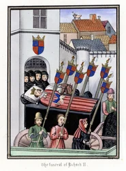 Der Leichenzug von König Richard II. von England (1367-1400), verlässt die Burg von Pontefract zur Kathedrale von Saint Paul in London (England)
