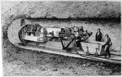 Tunnelbohrmaschine von Colonel Beaumont im Tunnel unter dem Kanal