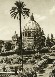 Ansicht der Vatikanischen Gärten und der Basilika St. Peter (San Pietro) in Rom