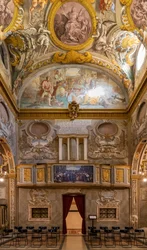 Ansicht der Gegenfassade, Kirche von Nunziatina, Todi, Umbrien, Italien