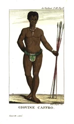 Junger San-Mann mit Speeren, Südafrika. Von Francois Le Vaillant