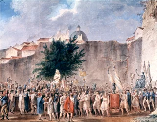 Feier unter den Ruinen der Bastille, Paris, ca. 1793