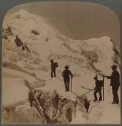 Aufstieg des Mont Blanc - Überquerung des Bossons-Gletschers - Grands Mulets in der Ferne, Alpen, 1901