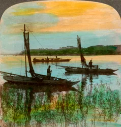 Fischerboote bei Sonnenuntergang in der Nähe von Yokohama, Japan, 1904