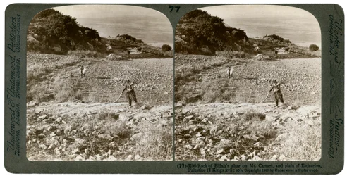 Der Felsen des Elias-Altars auf dem Berg Karmel und die Ebene von Esdraelon, Palästina, 1900
