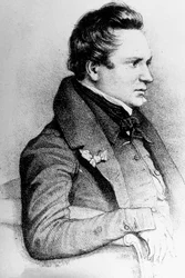 Victor Hugo (1802-1885) französischer Schriftsteller, hier im Jahr 1832, Gravur von Georges Frey nach Leon Noel