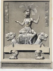Ein König auf einem Sofa - in „Alte Denkmäler Mexikos: Palenqué und andere Ruinen der alten Zivilisation Mexikos“ von Brasseur de Bourbourg, Paris
