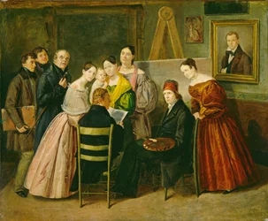 Ein Maler und Besucher in einem Atelier