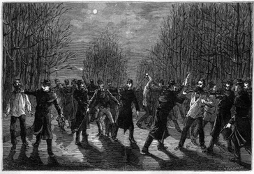Eine Prügelei mit Kriminellen im Bois de Boulogne in Paris im Jahr 1883