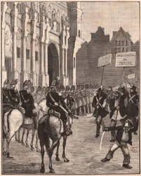 Eine Gruppe von Sozialisten demonstriert gegen die Reformen von Louis Napoleon Bonaparte, 1849 auf dem Champ de Mars, Paris