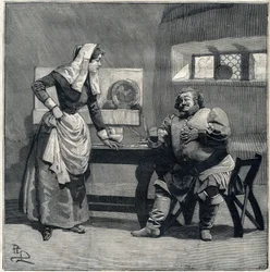 Eine Szene aus „Falstaff“ aus der gleichnamigen Oper von Giuseppe Verdi, die 1893 uraufgeführt wurde. Gravur in „Le Parisien“
