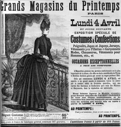 Werbung für die Kaufhäuser von Printemps in Paris, in der Illustrierten Welt 1887.