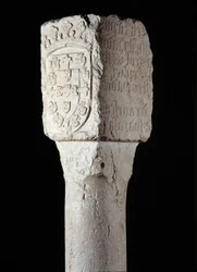 Afrikanische Kunst: Detail eines Besitzergreifungspfeilers, bekannt als Sankt Augustinus, errichtet vom portugiesischen Entdecker Diogo Cão (oder Diego Cam) im Süden Angolas. 1486. Lissabon, Nationalmuseum für Alte Kunst