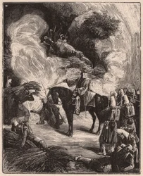 Afrikanische Truppen ersticken Algerier in einer Höhle während der Eroberung des Territoriums von Regence Algier 1844-45