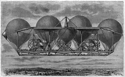 Luftschiffprojekt des Erfinders Ernest Petin (1812-1878). Gravur in „Le journal de la jeunesse“