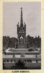 Albert Memorial, London, England. Chromolithographie Ende des 19. Jahrhunderts.